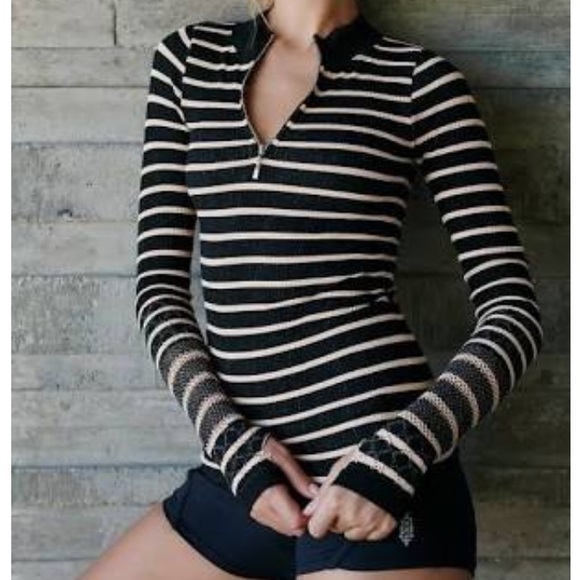 Free People Tops - Free People Movement Slay Striped Half-Zip Top